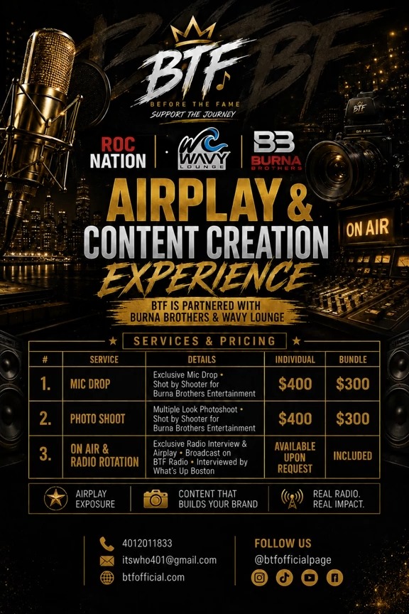 BTF Airplay & Content Creation Experience — services and pricing